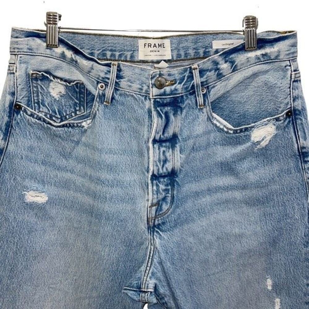 Frame Womens Button Fly Le Original Distressed Cropped Jeans Clash Blue Size 33 - Picture 3 of 13